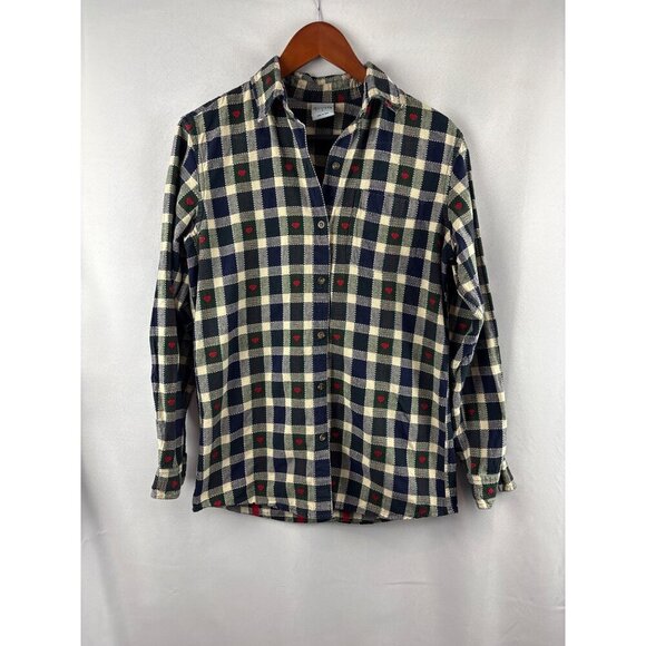 Cascade Blues Womens S Plaid Heart Button-Up Shirt 100% Cotton - Picture 2 of 6
